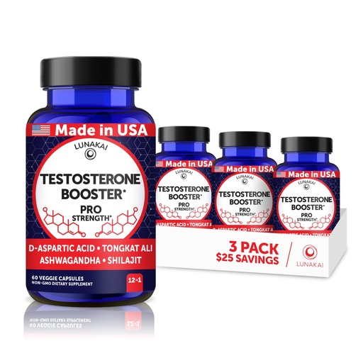 [BRSRGY37BYNRSCA7] Lunakai USA Made Natural Testosterone Booster for Men with Tongkat Ali, Ashwagandha & Shilajit - Testosterone Supplement for Strength, Energy & Stamina - 3 Pack