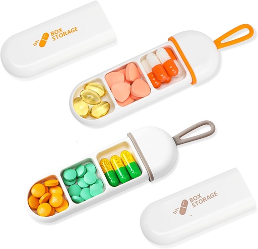 [BRSROHA6OYGQKFAV] Toplive 2 Pack Travel Pill Organizer, Portable Pill Container Mini Daily Pill Organizer, Small Pill Case Travel Medicine Organizer Pocket Vitamin Supplement Fish Oil Box, White Orange & White Grey