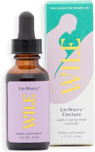 [BRSW2AT3CIFQOA34] WILE Un- Warry tinktura pro ženy - klid, Focus & Mood Support Supplement Liquid with Holy Basil, Bacopa & Reishi, Herbal Perimenopauza, Menopauza, Hormonal Support Drops for Stress, 1fl oz