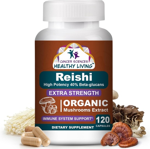 [BRSRA2YECAIWOCDJ] CANCER SCIENCES Reishi Wellness Mushroom Supplement Capsule, USDA Certified Organic Mushrooms Extract, Extra Forza 1.500 mg, Alta Potenza 40% Beta-Glucans, Supporto immunitario, Anti-invecchiamento, 120 Capsule