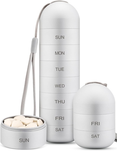 [BRSROZYTCV5B4DL2] Zannaki Metal Moisture Proof Weekly Pill Organizer, Stackable Aluminum Alloy BPA Free Travel Hiking 7 Day Pill Box Case Waterproof and Large Compartment to Hold Pills, Vitamins, Fish Oil, Supplements