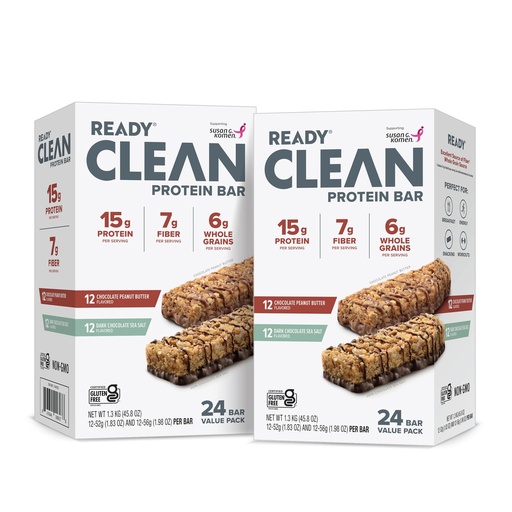 [BRSWG2YYCB7AAFA3] Ready® Protein Bars Twin Pack - High-Protein Snack with 15g Whey Protein, With Flaxseeds and Omega-3s for Sustained Energy, Supports Lean Muscle and Recovery, No Artificial Sweeteners - 48CT Variety Pack (2x 12ct Chocolate Sea Salt and 2x 12ct Chocolate Peanut Butter)