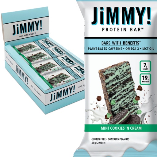 [BRSRMYY7CB6G2ELK] JiMMYBAR! Mint Cookies N Cream - 19g Protein Bars - 7g Low Sugar- 12 Count - 58g Health Bars - Functional Snack with Real Peanut Butter & Hand-Drizzled Chocolate Protein Bar