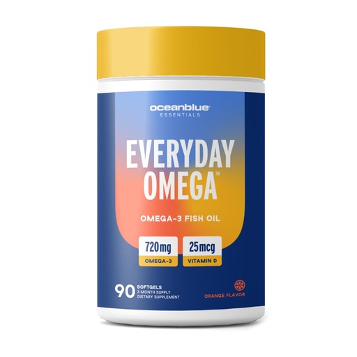 [BRSROHY3OEJQEGT3] Oceanblue Essentials Everyday Omega-3 with Vitamin D3 - Burpless Fish Oil for Heart & Immune Support - EPA & DHA - Non-GMO - Orange Flavor - 90 Count (3 Month Supply)