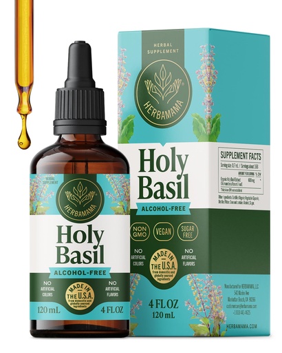 [BRSREEAFCQIGMCT3] HERBAMAMA Tulsi Holy Basil Tincture - Vegan Mood & Relaxation Support with Holy Basil Leaf Extract Drops - Non-GMO, Alcohol & Sugar-Free Liquid Supplement, 84-Day Supply