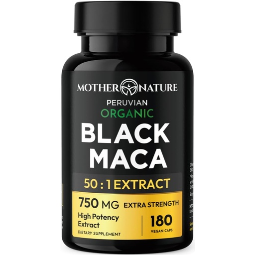 [BRSWYHD4AAPBGFDP] Black Maca Root 50:1 750mg – 180 Capsules Organic Peruvian Maca Peruana Supplement for Men | High Potency Energy, Mood & Performance Support | Vegan, Non-GMO