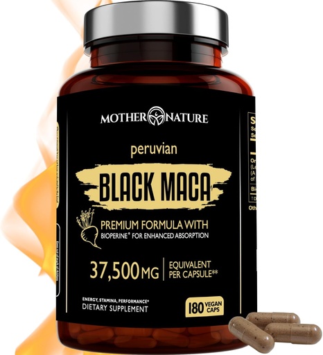 [BRSWYHD4AAPBGFDP] Black Maca Root 50:1 Extract 37,500 mg – 180 Capsules Organik Peruvian Maca Peruana Supplement for Men | High Potency Energy, Mood & Performance Support | Vegan, Non-GMOMO