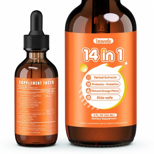 [BRSRYY35B4JR4A3U] Parasite Cleanse Drops for Humans & Kids – Herbal Gut Cleanse & Detox Supplement with Wormwood, Black Walnut & Chlorella, Gut Support, Alcohol-Free, Orange Version, 2oz