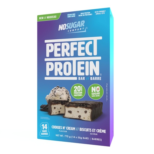 [BRSRAELYDIIAM2TL] No Sugar Perfect Protein Bar - Cookies & Cream Flavor | 20g High Protein, Zero Sugar, Diabetic-Friendly, High Fiber, Keto-Friendly, Low Calorie, Nutrient Rich Healthy Snack | 14 Bars (55g)