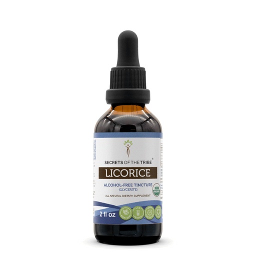 [BRSROGINAUFGOALD] Secrets of the Tribe Licorice USDA Organic | Alcohol-Free Extract, High-Potency Herbal Drops | Made from 100% Certified Organic Licorice (Glycyrrhiza Glabra) Dried Root (2 oz)