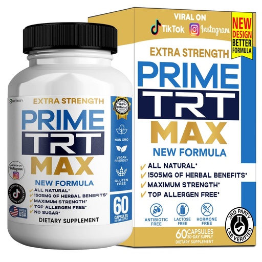 [BRSRGAL6PJ6Q2ETH] Prime TRT Max Maca Root Supplement, Organic Black Red Yellow Maca, 60 Capsules, Vegan, Non-GMO, Gluten Free (1)