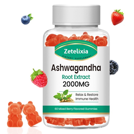 [BRSROBI3CF6GYDTF] Ashwagandha Gummies, Extra Strength Vitamin D3, Organic Ashwa Root Extract Supplement for Calm Mood Relaxation & Immune Support, Mixed Berry Vegan Sugar Free Chews 60 Count