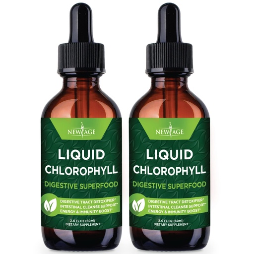[BRSW2YA5CQPA22AV] NEW AGE Chlorophyll Liquid Drops - Natural Concentrate – Energy Booster, Digestion and Immune System Supports, Internal Deodorant, Liver Function - (2 Fl Oz (Pack of 2))