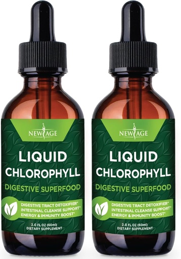 [BRSW2YA5CQPA22AV] NEW AGE Chlorophyll Liquid Drops - Natural Concentrate – Energy Booster, Digestion and Immune System Supports, Internal Deodorant, Liver Function - (2 Fl Oz (Pack of 2))