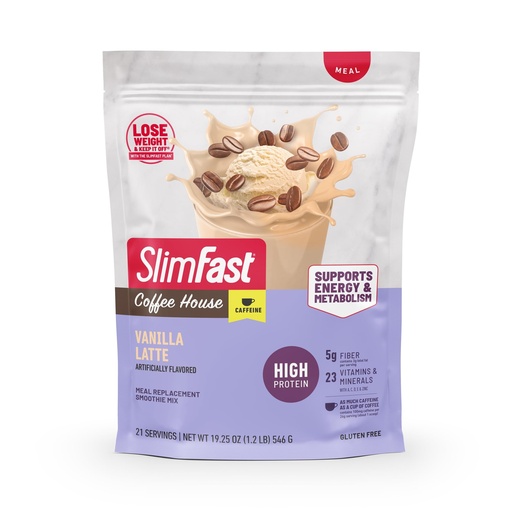 [BRSRE2YHO4BAMFD7] SlimFast High Protein Meal Replacement Powder, Caffeine Protein Powder, Energizing Protein Mix, Vitamin and Mineral Blend, Gluten Free, Coffee Flavored Protein Powder, Vanilla Latte, 21 Servings