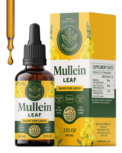 [BRSWYEARPMMAYHY6] HERBAMAMA Mullein Drops for Lungs - Vegan Lung Cleanse with Mullein Leaf Extract, Echinacea Tincture & Licorice - Non-GMO, Alcohol & Sugar-Free Respiratory Support Supplement - 28-Day Supply