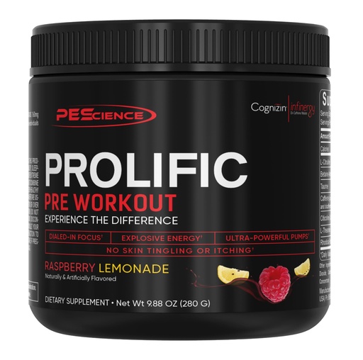 [BRSWKHDQBEDAE3DD] PEScience Prolific Pre Workout Powder for Men & Women with L-Citrulline Nitric Oxide Booster, Energy Powder & Nootropic for Focus – Preworkout Without Beta Alanine – 40 Scoops, Raspberry Lemonade