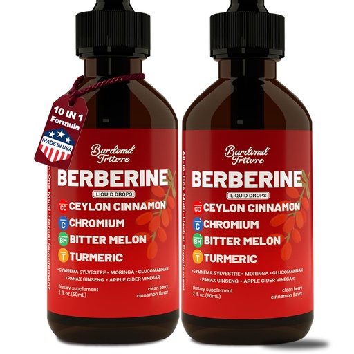 [BRSREHT7AF7RYEY7] Berberine Drops with Ceylon Cinnamon Supplement, Berberine HCL, Chromium, Bitter Melon & Turmeric Liquid Drops for Immune Health & Metabolic Support, Fast Absorption - 4 fl oz