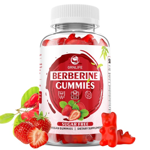 [BRSRAYAYPN5A42Q6] Berberine Gummies with Ceylon Cinnamon High Potency Berberine HCL Supplement for Immune and Metabolism Support, Sugar Free, Strawberry Flavor - 60 Count
