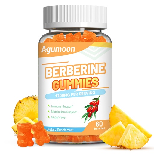 [BRSRACTYCB7AO2DZ] Berberine Gummies 1200mg with Ceylon Cinnamon | High Potency Berberine Supplement | Immune System & Metabolism Support* | Sugar Free Vegan | Pineapple Flavor | 60 Count