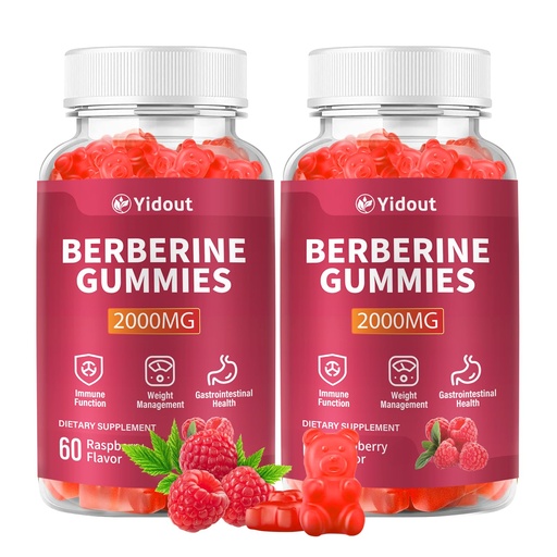 [BRSREALYBYNQKETO] Berberine Gummies 2000mg-Natural High Potency Berberine HCL Supplement - Immune System & Metabolism Support - Vegan, Non-GMO - Delicious Raspberry Flavor (60 Count（Pack of 2）)