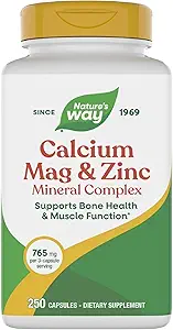 [BRSWIYTYOUEBG3D2] Nature's Way Calcium Magnesium & Zinc Mineral Complex, Supports Bone Health & Muscle Function*, Immune Support*, 250 Capsules (Packaging May Vary)