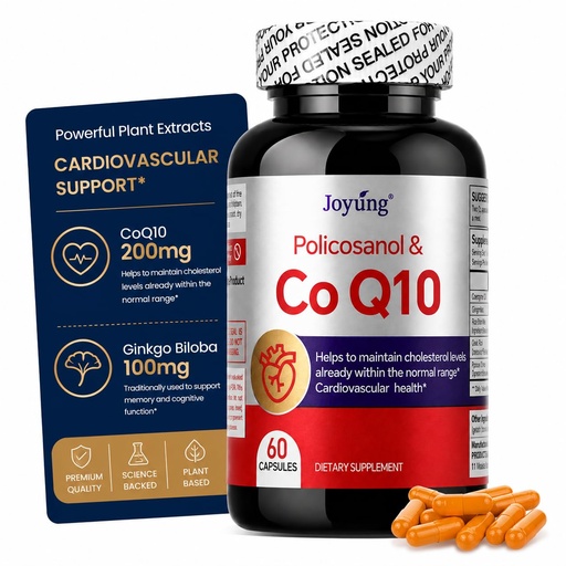 [BRSRGAI3OB6QECTP] Joyung CoQ10 200mg Supplement with Ginkgo Biloba 100mg - coenzyme Q10, Supports Heart Health, Brain Function, Cellular Energy Production & Healthy Aging* - Third-Party Certified 60 Capsules