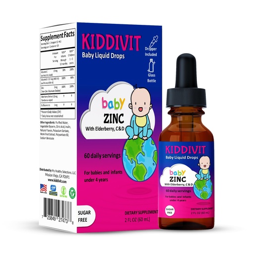 [BRSWY2T7OYBGECTK] Baby Zinc Liquid Drops with Elderberry, Vitamin D3 & C – Gentle Immune Support Supplement – 60 Daily Servings, Inulin Fortified Prebiotic Fiber – Sugar Free, Gluten Free, Vegetarian, 2oz