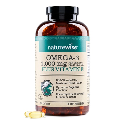 [BRSROZYPOUOR4H3O] NatureWise Extra-Strength Omega 3 Fish Oil Supplement - 1000mg per Serving - 600 EPA & 400 DHA and Vitamin E - Support for Heart & Brain Health - Lemon Flavor, GMO-Free - 360 Softgels[6-Month Supply]