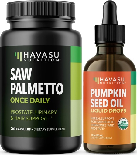 [BRSREHD5AEFGG3L4] HAVASU NUTRITION USDA Organic Pumpkin Seed Oil Drops (60 Servings) & Saw Palmetto Supplement Capsules (200 Servings)