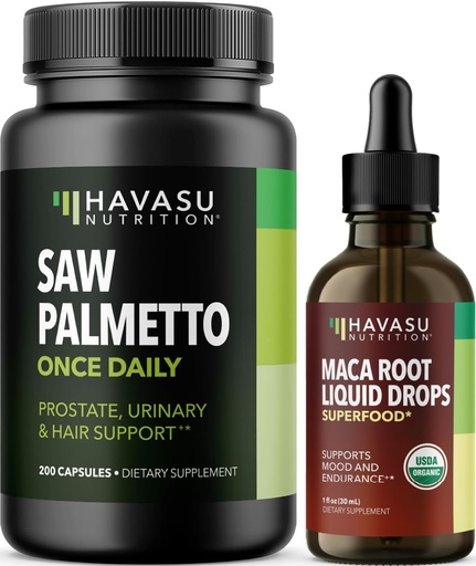 [BRSREYYHA55RADQY] HAVASU NUTRITION Organic Maca Root Liquid Drops (60 Servings) & Saw Palmetto Supplement Capsules (100 Servings)