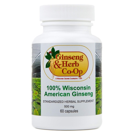 [BRSWKHY3BYBWOHTG] 100% Pure Wisconsin American Ginseng Capsules - 500mg. Authentic Panax Quinquefolius. Potent Ground Ginseng Root - No Fillers, Binders or Other Additives.