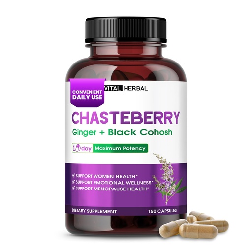 [BRSREYIKA4HWMFDF] VITAL HERBAL Liposomal Chasteberry with Ginger & Black Cohosh – Supports Hormone Balance, Emotional Wellness & Menopause Health – 150 Capsules