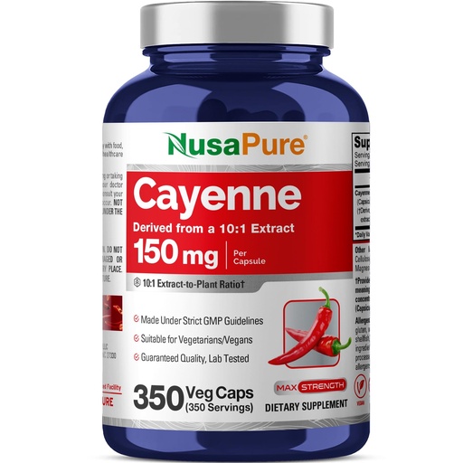 [BRSWGZLQAAIQ2HIY] NusaPure Cayenne Pepper Capsules, 150 mg, 350 Veggie Capsules (Non-GMO, Vegan)
