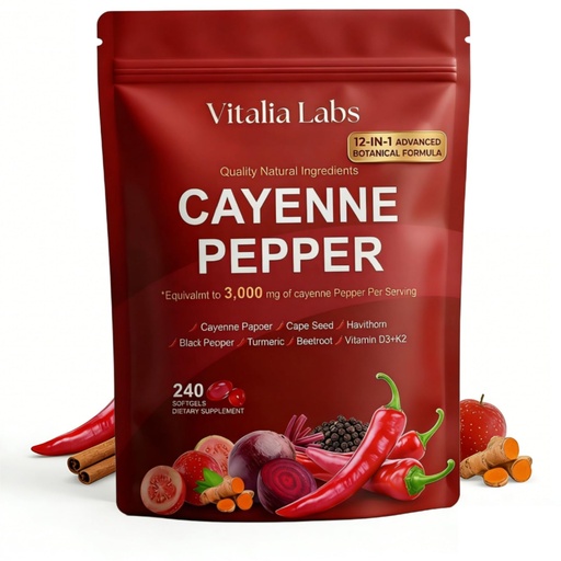 [BRSRGBLRPMBWMG3H] Cayenne Pepper Softgels, Supplement with Vitamin E, D3+K2-240 Count