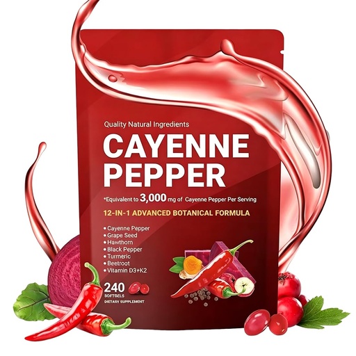 [BRSRGCYPO4CQKFD5] Cayenne Pepper Capsules 12-in-1,Per Supports Metabolism & Circulation, Antioxidant & Digestive Health, Daily Energy(240 Softgels)