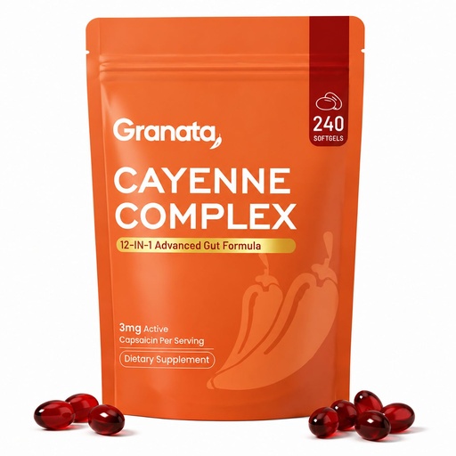 [BRSRYZABBB5B4A3J] Granata Cayenne Pepper Softgels 240 Count – 12-in-1 Advanced Gut & Immune Support with Hawthorn, Beetroot, Berberine, D3+K2 & Grape Seed – Supports Circulation, Digestive Health & Daily Energy