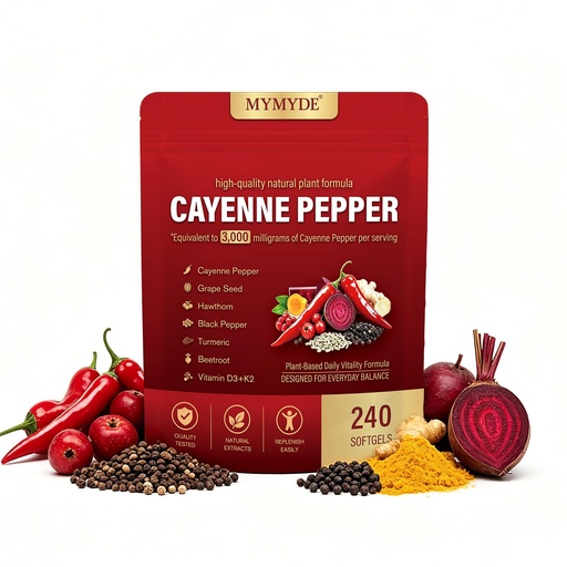 [BRSRYZD2PJYA2A3X] Cayenne Pepper Capsules Supplement, Supports Leg Vein, Heart and Blood Vessel Health, Rich in Vitamin E K2+D3 and Extracts of Grape Seed, Beetroot, Berberine, Hawthorn (240 Count)