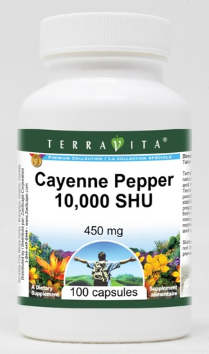 [BRSWG2QHOUIBY2T5] Cayenne Pepper 10,000 SHU - 450 mg (100 Capsules, ZIN: 521120)