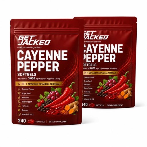 [BRSRYZYCOYJRS2DV] Cayenne Softgels, Pepper Supplements, Support Daily Energy with Vitamin E D3+K2 and Extracts of Grape Seed, Hawthorn, 240 Softgels