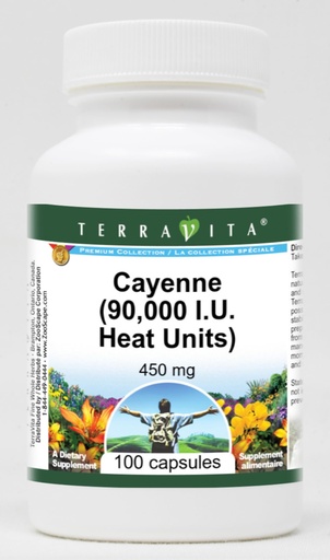 [BRSWGZADDMBRYFDP] Cayenne (90,000 I.U. Heat Units) - 450 mg (100 Capsules, ZIN: 511708) - 3 Pack