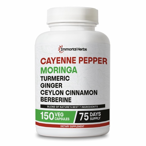 [BRSRACAZOUMB4AL7] Cayenne Pepper Moringa Turmeric Ginger Capsules, 150 Pills, Extra Strength, Non-GMO & Gluten Free, Pure Berberine HCL and Ceylon Cinnamon Extract Powder