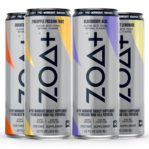 [BRSROFQBBYDR4A3B] ZOA+ Pre-Workout Energy Drink, Variety Bundle - NSF Certified for Sport with Zero Sugar, Nitric Oxide Support, B & D Vitamins, Amino Acids, and Electrolytes - 48 pack
