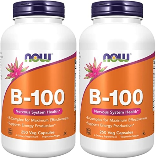 [BRSRGGQNOQPR4GTK] Now Supplements, Vitamin B-100, Energy Production*, Nervous System Health*, 250 Veg Capsules, (Pack of 2)