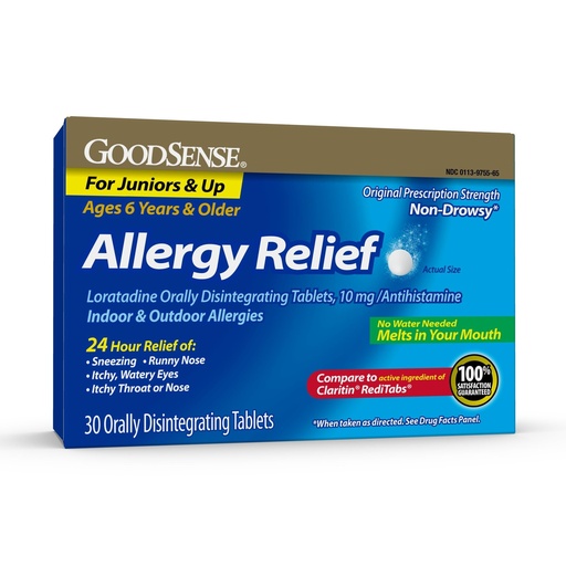 [BRSWYZI3OYHAG33P] GoodSense Loratadine Orally Disintegrating Tablets, 10 mg, 24-Hour Allergy Medicine, Antihistamine, Melts in Your Mouth, for Ages 6 and up