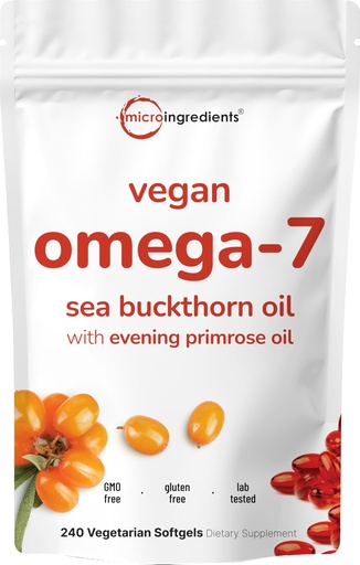 [BRSRAAL7BYOWMYAY] Vegan Omega-7 Sea Buckthorn Oil, 240 Vegetarian Softgels | 2-in-1 with Evening Primrose Oil | Plant Based Botanical Oil Blend | Non-GMO, Gluten, & Carrageenan Free