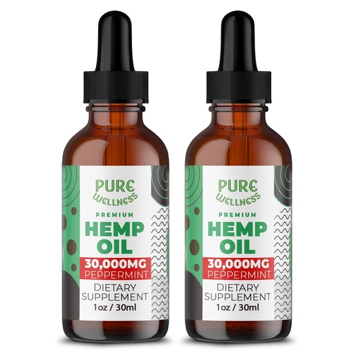 [BRSWYCYEAADQ2FYY] Pure Wellness Organic Hemp Seed Oil (2 Oz), Peppermint Flavor, High Potency 30,000 mg - Non-GMO, Vegan