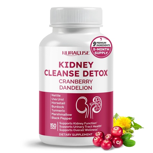 [BRSRAHQZOYCAE33A] Kidney Cleanse Detox Cranberry Dandelion - Supports Kidney Function, Promotes Detoxification