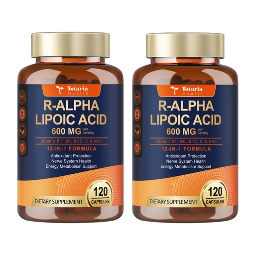 [BRSREZIRDMPQAADZ] Totaria (2 Packs) R Alpha Lipoic Acid 600mg - Stabilized ALA Supplement for Neuropathy Support Capsules, Nerve Health, Nervous System and Antioxidant, Non-GMO, Gluten Free, Vegan Safe 120 Counts