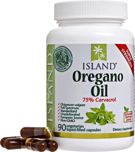 [BRSWYYIRBUHBQHLX] Island Nutrition, Oregano Oil Capsules, Organic Ingredients - Super-Strength, Grown in Spain, 90-ct Liquid-Filled - Organic Oil of Oregano Capsules with Enhanced Delivery